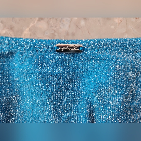 XS S M 🖤VS PINK Swim Shimmer Brazilian Bikini Bottom Blue - Picture 7 of 7